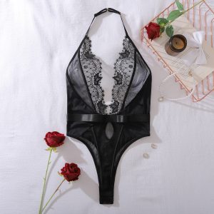 body sexy noir à dentelle
