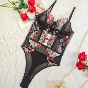 body transparent noir floral