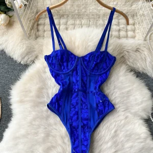 body bleu électrique motifs floraux
