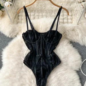 body à motifs floraux noir